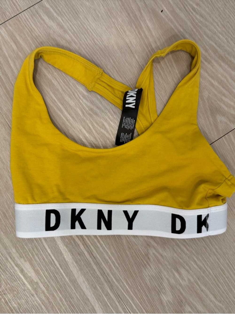DKNY Yellow and Black Branded Sports Bra